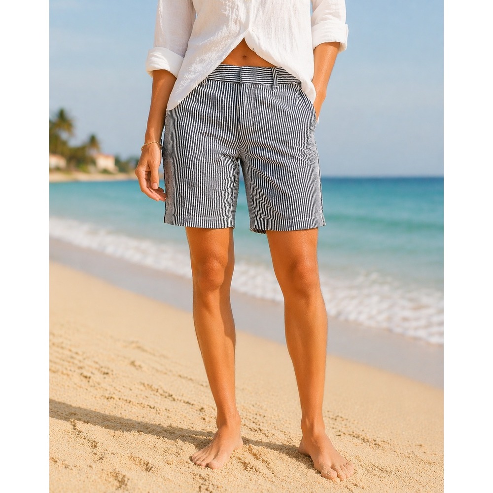Ann Taylor Blue and White Pinstripe Bermuda Shorts